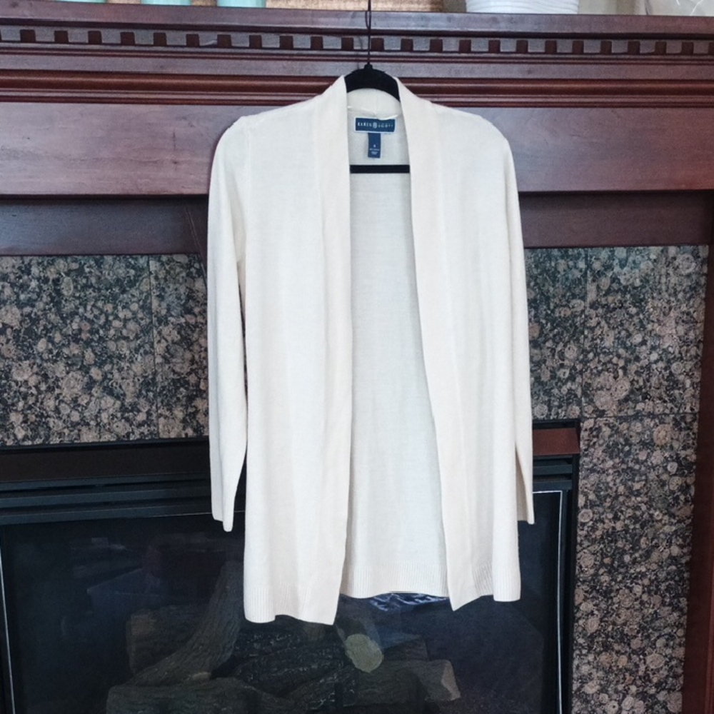 Karen Scott Cream Open-Front Lightweight Cardigan
